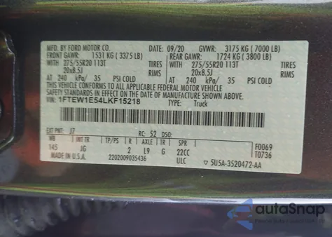 2020 Ford F-150 Xl from USA, damaged, VIN 1FTEW1E54LKF15218